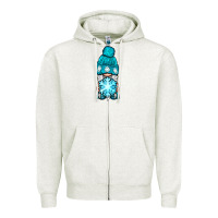 Oatmeal Heather winter gnome with snowflake Zipper Hoodie - BundleAndBundleShop