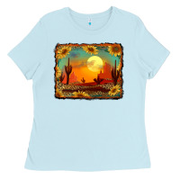 Baby Blue western desert sunset background Ladies Tee - RanaPortraitStore
