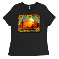 Black western desert sunset background Ladies Tee - RanaPortraitStore