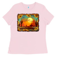 Bubblegum Pink western desert sunset background Ladies Tee - RanaPortraitStore