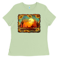 Matcha western desert sunset background Ladies Tee - RanaPortraitStore