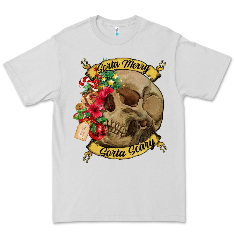 Sorta Merry Sorta Scary Skull Premium Tee by NancyCooperArtShop | Teevron