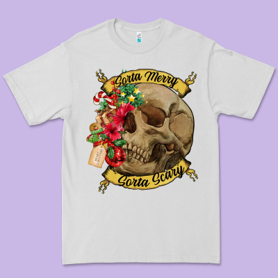 Sorta Merry Sorta Scary Skull Premium Tee Designed By Nancycooperartshop