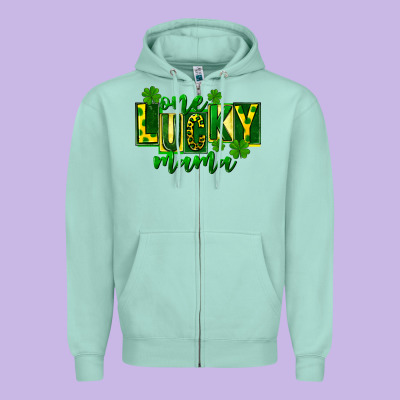 One Lucky Mama St Patricks Zipper Hoodie Designed By Fadigitalartstudio