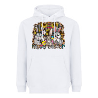 White Happy Easter Heavyweight Hoodie - CowhideDigitalArt