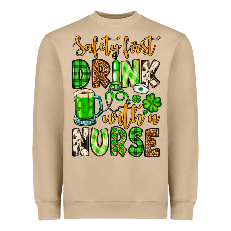 St. Patrick's Safety First Drink With A Nurse Heavyweight Sweatshirt by OliviaCreatesArt | Teevron