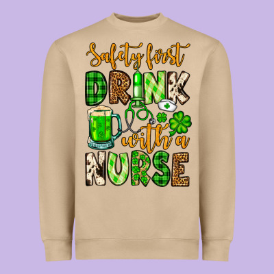 St. Patrick's Safety First Drink With A Nurse Heavyweight Sweatshirt Designed By Oliviacreatesart