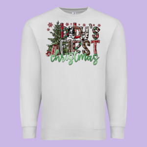Baby's First Christmas Premium Sweatshirt Designed By Cowhidedigitalart