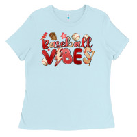 Baby Blue baseball vibes Ladies Tee - MaliasSmallBusiness