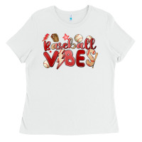 White baseball vibes Ladies Tee - MaliasSmallBusiness