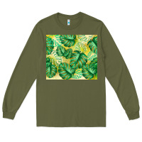 Army Green monstera leaf Long Sleeve Tee - TumblerDesignByShophia