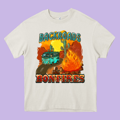 Backroads And Bonfire Heavy Core Tee Designed By Nancycooperartshop