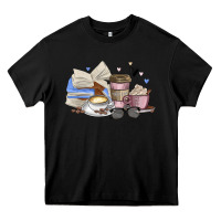 Black coffee and books Heavy Core Tee - MaliasSmallBusiness