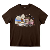 Chocolate Brown coffee and books Heavy Core Tee - MaliasSmallBusiness