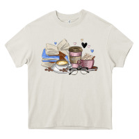 Cream coffee and books Heavy Core Tee - MaliasSmallBusiness