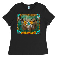 Black boho bullskull Ladies Tee - RanaPortraitStore