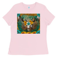 Bubblegum Pink boho bullskull Ladies Tee - RanaPortraitStore