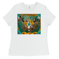 White boho bullskull Ladies Tee - RanaPortraitStore