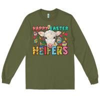 Army Green Happy Easter Heifers Easter Day Long Sleeve Tee - HowdyJamesFarm