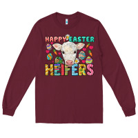 Burgundy Happy Easter Heifers Easter Day Long Sleeve Tee - HowdyJamesFarm