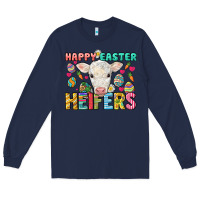 Navy Happy Easter Heifers Easter Day Long Sleeve Tee - HowdyJamesFarm