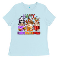 Baby Blue happy hallothanksmas Ladies Tee - MaliasSmallBusiness