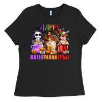 Black happy hallothanksmas Ladies Tee - MaliasSmallBusiness
