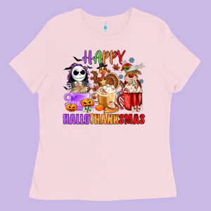 Happy Hallothanksmas Ladies Tee Designed By Maliassmallbusiness
