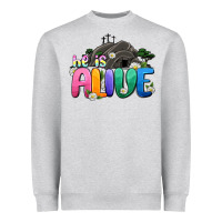 Heather Grey Easter Day He is alive Heavyweight Sweatshirt - OliviaCreatesArt