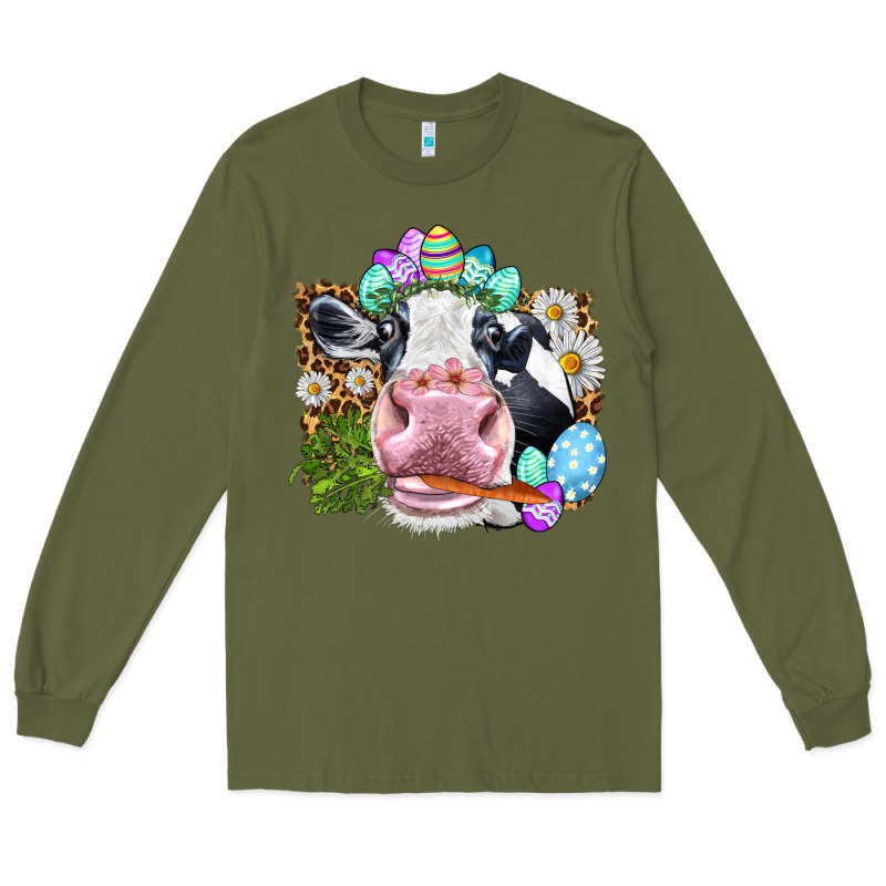 Happy Easter Cow With Eggs Easter Day Long Sleeve Tee by HowdyJamesFarm | Teevron