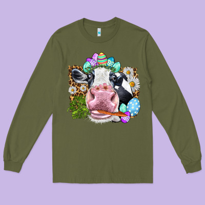 Happy Easter Cow With Eggs Easter Day Long Sleeve Tee Designed By Howdyjamesfarm