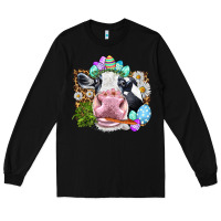 Black Happy Easter Cow with eggs Easter Day Long Sleeve Tee - HowdyJamesFarm
