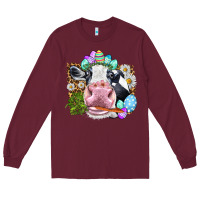 Burgundy Happy Easter Cow with eggs Easter Day Long Sleeve Tee - HowdyJamesFarm