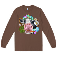 Chestnut Happy Easter Cow with eggs Easter Day Long Sleeve Tee - HowdyJamesFarm
