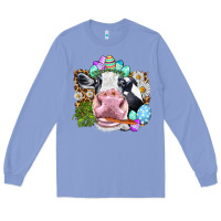 Colony Blue Happy Easter Cow with eggs Easter Day Long Sleeve Tee - HowdyJamesFarm