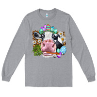 Heather Grey Happy Easter Cow with eggs Easter Day Long Sleeve Tee - HowdyJamesFarm
