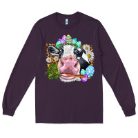 Plum Happy Easter Cow with eggs Easter Day Long Sleeve Tee - HowdyJamesFarm