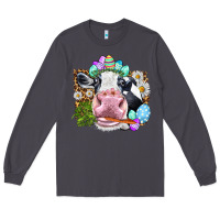 Smoke Happy Easter Cow with eggs Easter Day Long Sleeve Tee - HowdyJamesFarm
