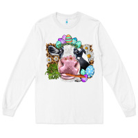 White Happy Easter Cow with eggs Easter Day Long Sleeve Tee - HowdyJamesFarm