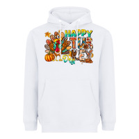 White Happy Turkey Day Heavyweight Hoodie - CowhideDigitalArt
