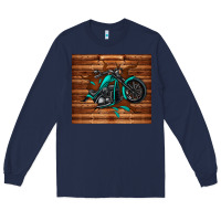 Navy woodgrain motorcycle Long Sleeve Tee - TumblerDesignByShophia