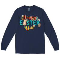 Navy Happy Easter y'all Easter Day Long Sleeve Tee - HowdyJamesFarm