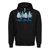 Black merry christmas blue trees Zipper Hoodie - FaDigitalArtStudio