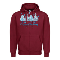 Burgundy merry christmas blue trees Zipper Hoodie - FaDigitalArtStudio