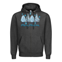Charcoal Heather merry christmas blue trees Zipper Hoodie - FaDigitalArtStudio