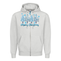 Dove Grey merry christmas blue trees Zipper Hoodie - FaDigitalArtStudio