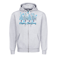 Heather Grey merry christmas blue trees Zipper Hoodie - FaDigitalArtStudio