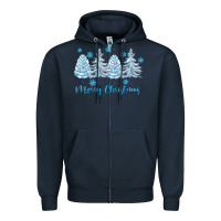 Navy merry christmas blue trees Zipper Hoodie - FaDigitalArtStudio