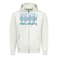 Oatmeal Heather merry christmas blue trees Zipper Hoodie - FaDigitalArtStudio