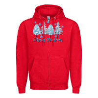 Red merry christmas blue trees Zipper Hoodie - FaDigitalArtStudio
